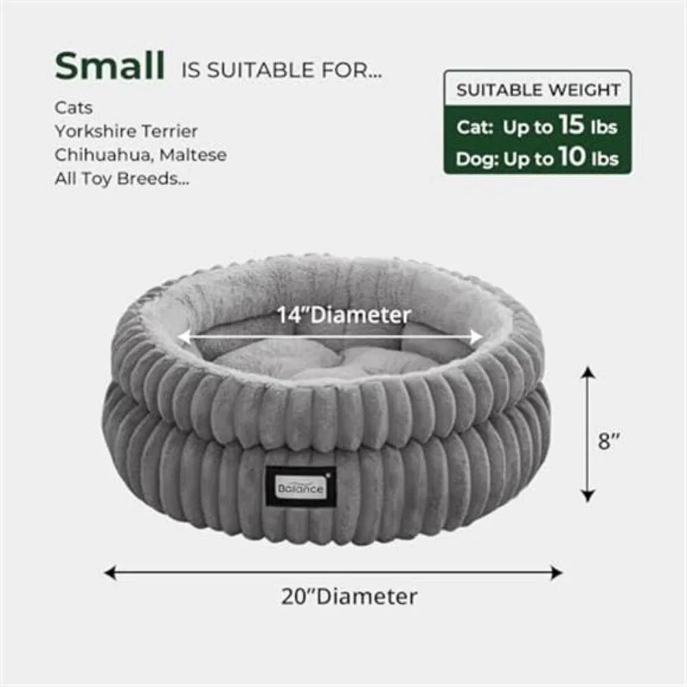 Round Cat Bed Plush Soft Washable Kitten Bed Anti Slip Cozy Pet Bed Indoor Cats